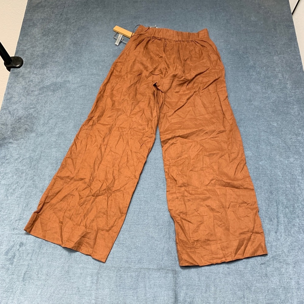 Magaschoni Wide Leg Pants Womens XS Brown Linen Flat Front Resortwear Trendy